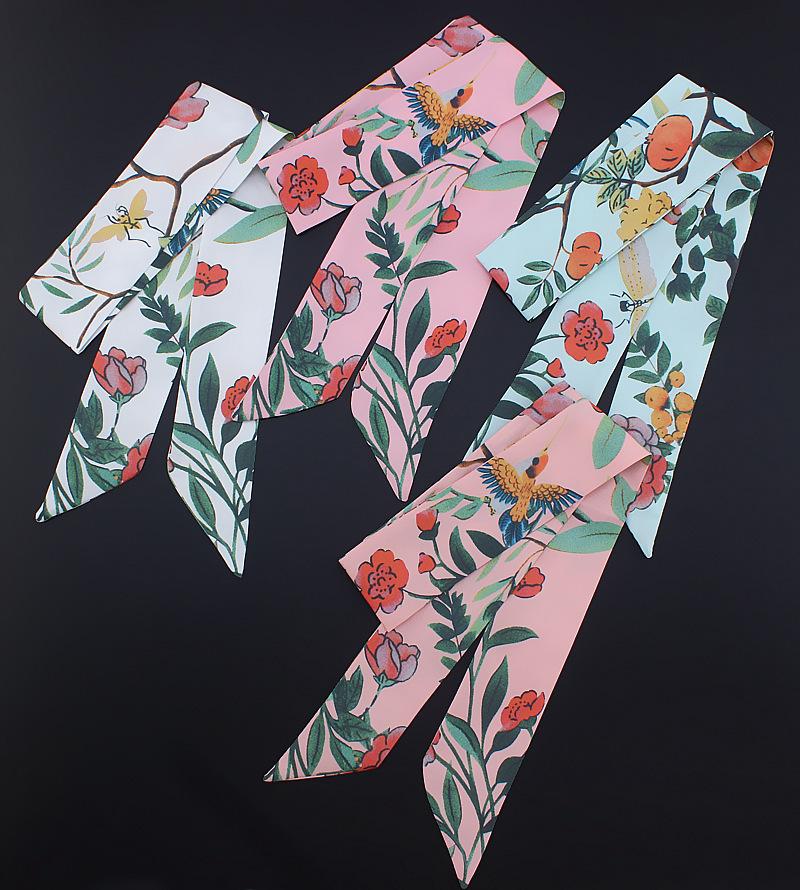 Maitong Silk Shop Flower And Bird Jungle Pumpkin Scarf Women&#039;s Binding Bag Handle Ribbon Hairband Shawl Wholesale Scarves