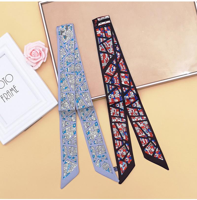 Scarf 2021 Summer Women&#039;s Silk Tied Handbag Handle Skinny Ribbon Hairband Ladies Neck G68 Scarves