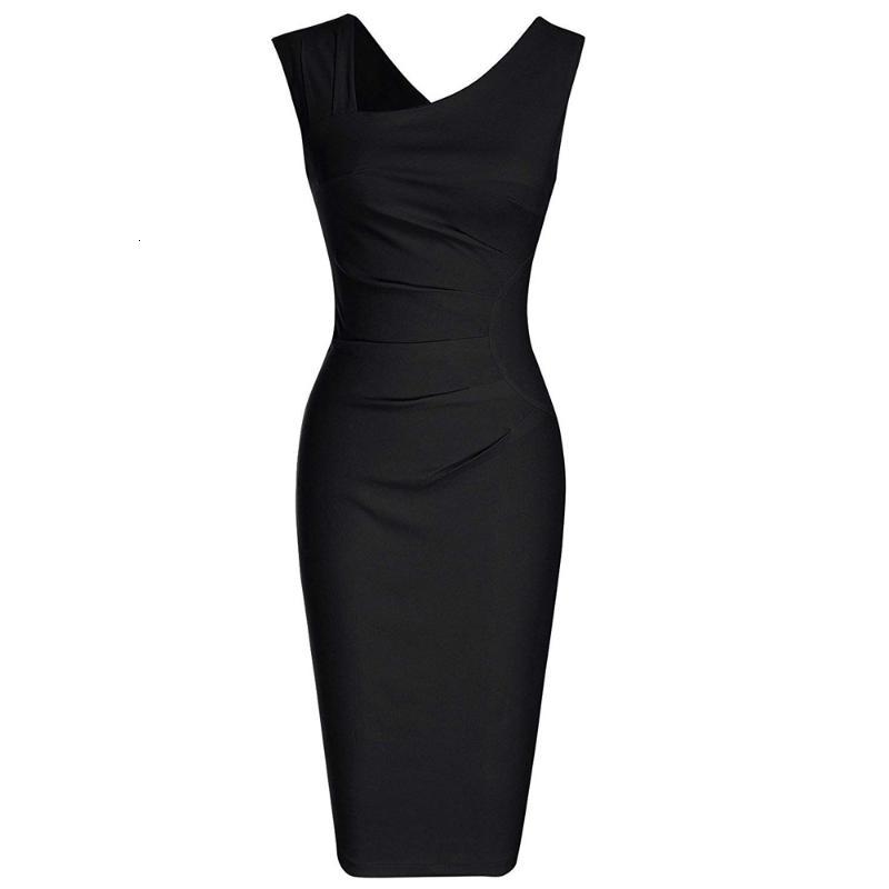 Casual Dresses Women Office Business Pencil Elegant Work Wear Sleeveless Ladies Slim Black Vintage Party Summer Sheath Bodycon UKW