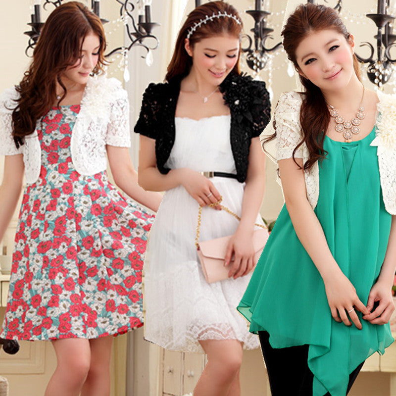 Women&#039;s Jackets F~3XL New Summer Sweet Women Large Size All Match Appliques Lace Shrug Slim Bolero Outerwear Cardigan Short Sleeve