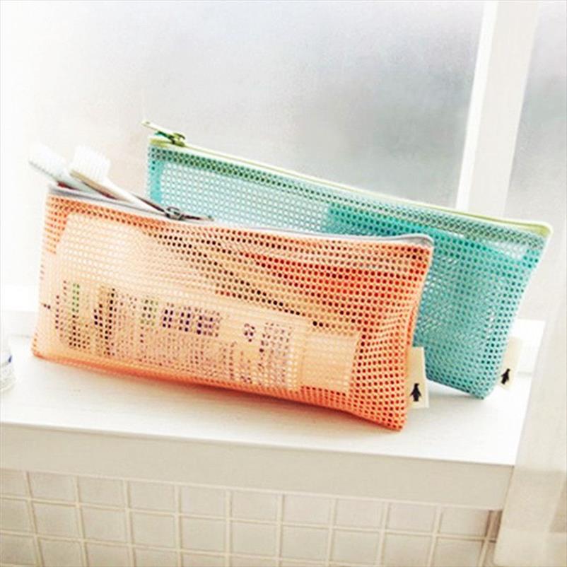 1Pcs Novelty Portable Mesh Women Cosmetic Bag Toothbrush Pencil Lipstick Makeup Storage Organizer Light Purse Pouch
