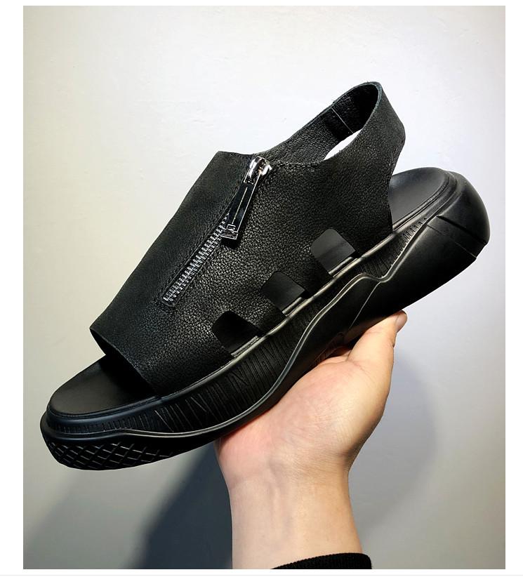 Sandals Youth Trend Men Fashion Thick Bottom Genuine Leathe Rome Personality Beach Flat Comfortable Breathable