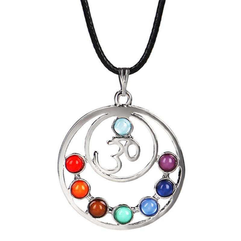 Pendant Necklaces 7 Chakras Reiki Stones Pendants Health Amulet Healing Chakra 3D Symbols Stone Charms Necklace