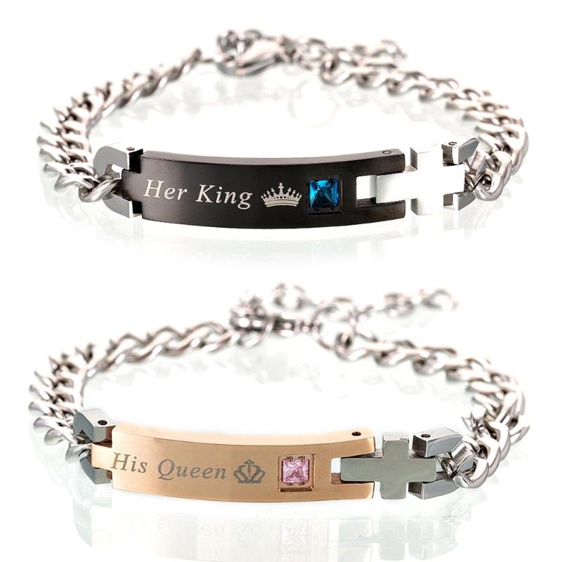 Link, Chain Lover&#039;s Bracelets Her King His Queen Couple Titanium Stainless Steel Charming Gift Matching Set For Couples