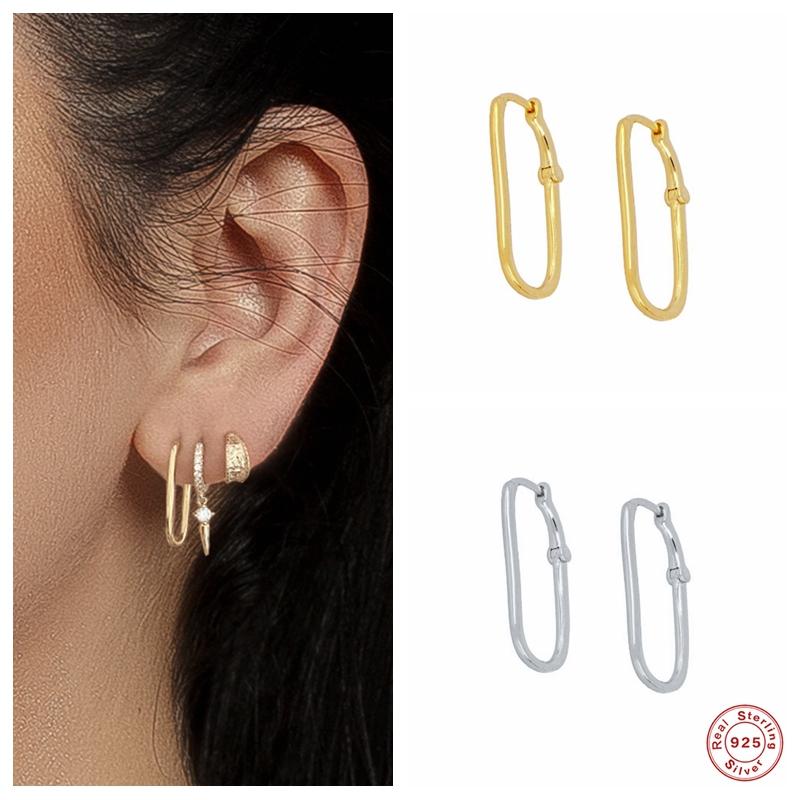 Hoop & Huggie Aide 925 Sterling Silver Irregular Geometric Oval Earrings For Women Circle Wedding Party Gift Fine Jewelry