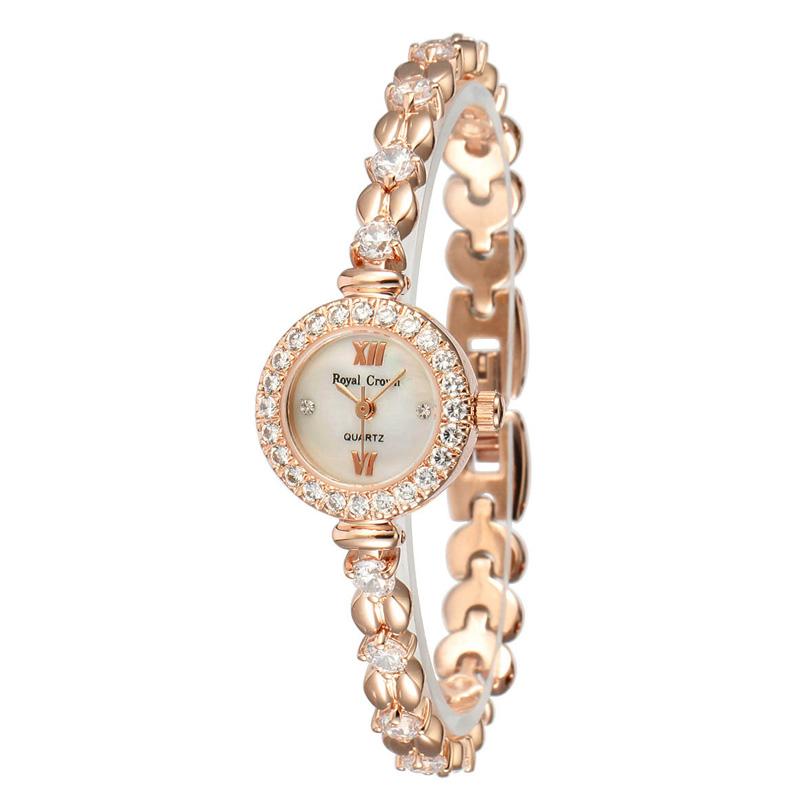 Wristwatches PRONG SETTING ROYAL CROWN MINI WOMEN&#039;S WATCH JAPAN QUARTZ JEWELRY HOURS FINE FASHION CRYSTAL LUXURY RHINESTONES GIRL&#039;S GIFT B