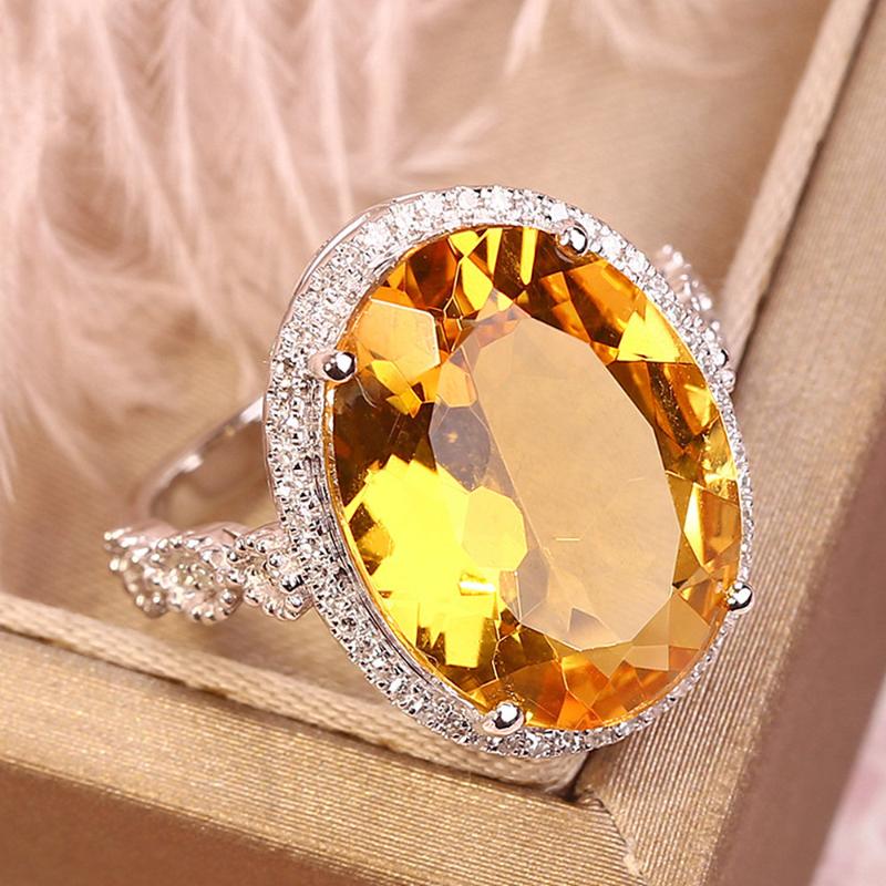 Cluster Rings Luxury 5 S Yellow Crystal Zircon Diamonds Gemstones For Women White Gold Silver Color Bague Jewelry Bijoux Party Gift