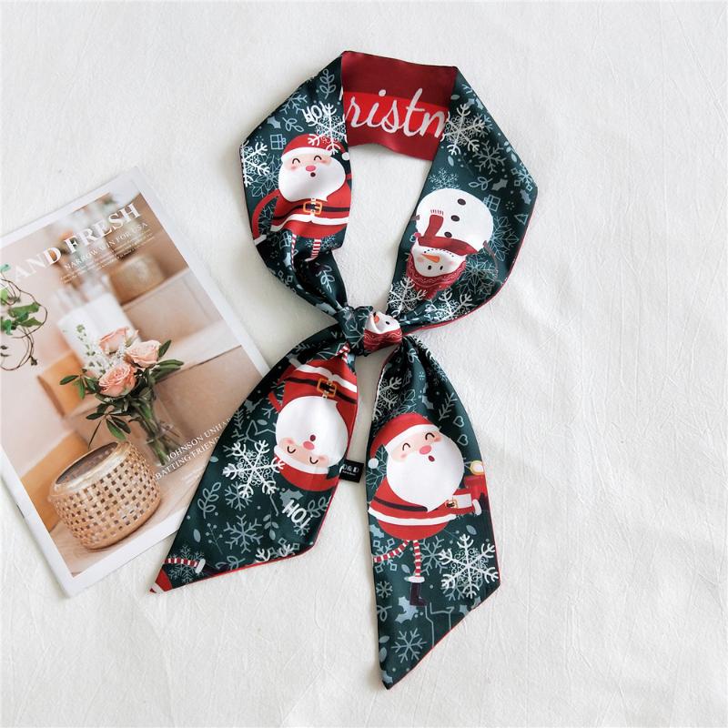Scarves Design Skinny Scarf Christmas Print Women Small Handle Bag Ribbons Female Head Wrap For Lady 140*9cm SJ294