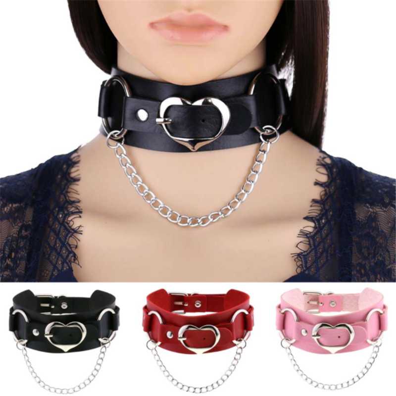 Chokers DIEZI Personality Elegant Gothic PU Leather Necklace For Women Multilayer Heart Chain Tassel Choker Statement Necklaces 2021