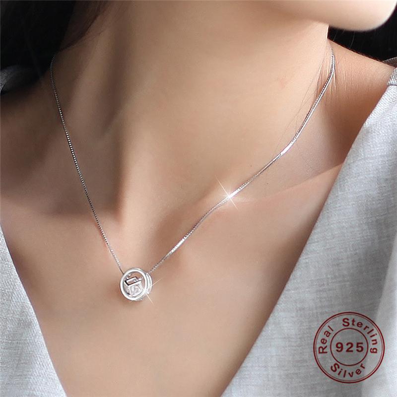 Chokers 100% 925 Sterling Silver Necklaces For Women Crystal Cubic Zirconia Pendant Necklace Circle Collar Colar De Plata Jewelry Z4