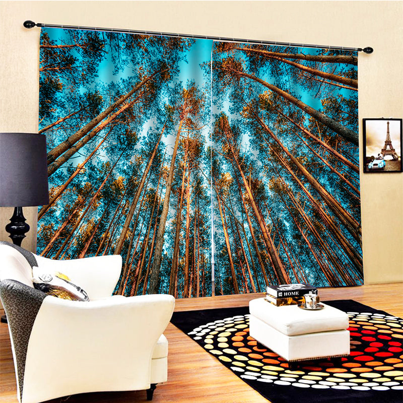 Photo blue forest curtains Window curtain For Living Room Bedroom Customized size 3d stereoscopic