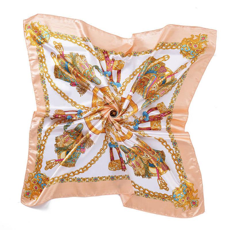 Bandanas Summer Woman Bandana Hijab Silk Scarf Fashion Satin Printing Square Scarfs Carriage Chain Shawl Head Scarves Wrap