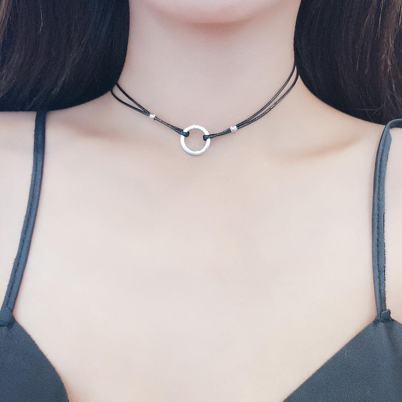 Pendant Necklaces Gothic Circle Choker Pendants Necklace Punk Chocker Collares (Black)