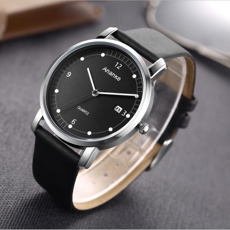 Wristwatches ANANKE Brand Dress Watches Simple Design Leather Band Men Watch Fashion Casual Male Clock Relogio Masculino Reloj Hombre Gift