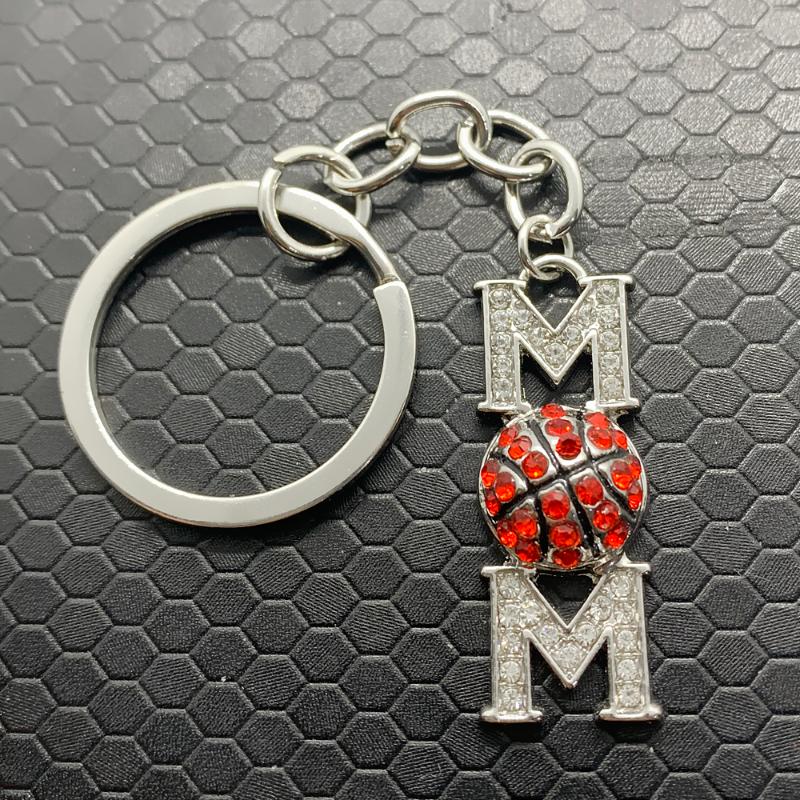 Keychains Shiny Rhinestone Inlaid Metal MOM Basketball Pendant Keychain Mother Gift Souvenir Jewelry Sports Key Chain