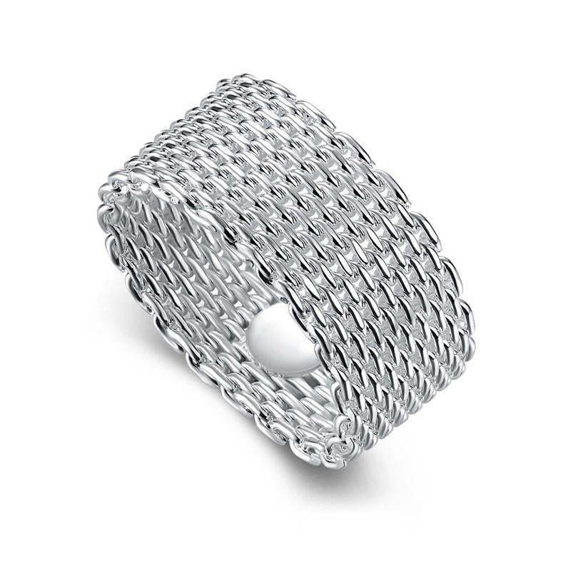 Cluster Rings Silver Color Circle Woven Mesh For Women Men Jewelry High Quality Stainless Steel Wedding Friends Gift Accessories