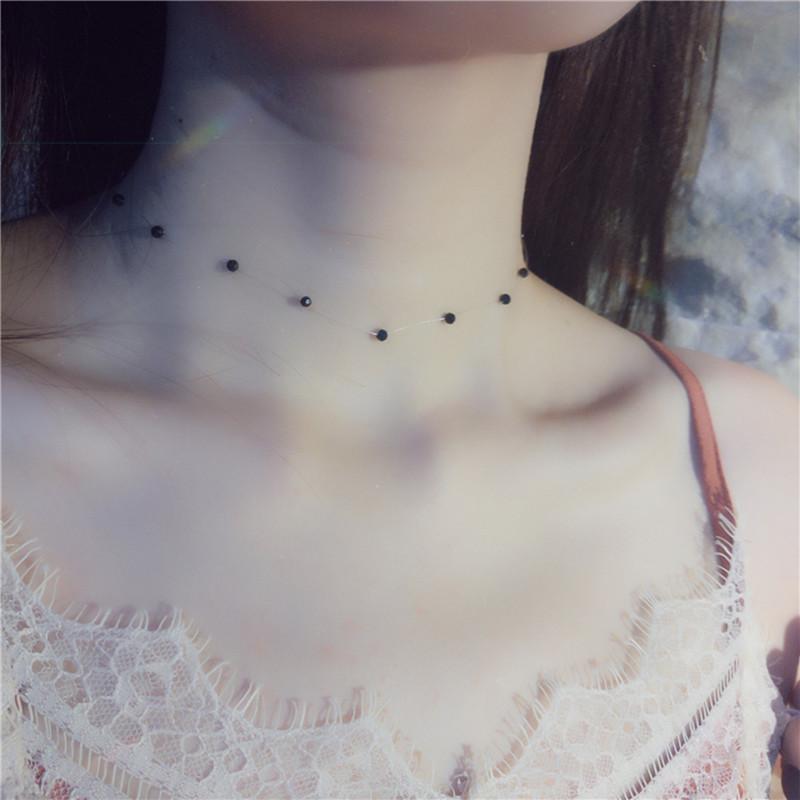 Chokers Fashion Arrival Sparkling Beaded Women Choker Necklace Pure 925 Sterling Silver Buckle Transparent Fishing Line Bijoux