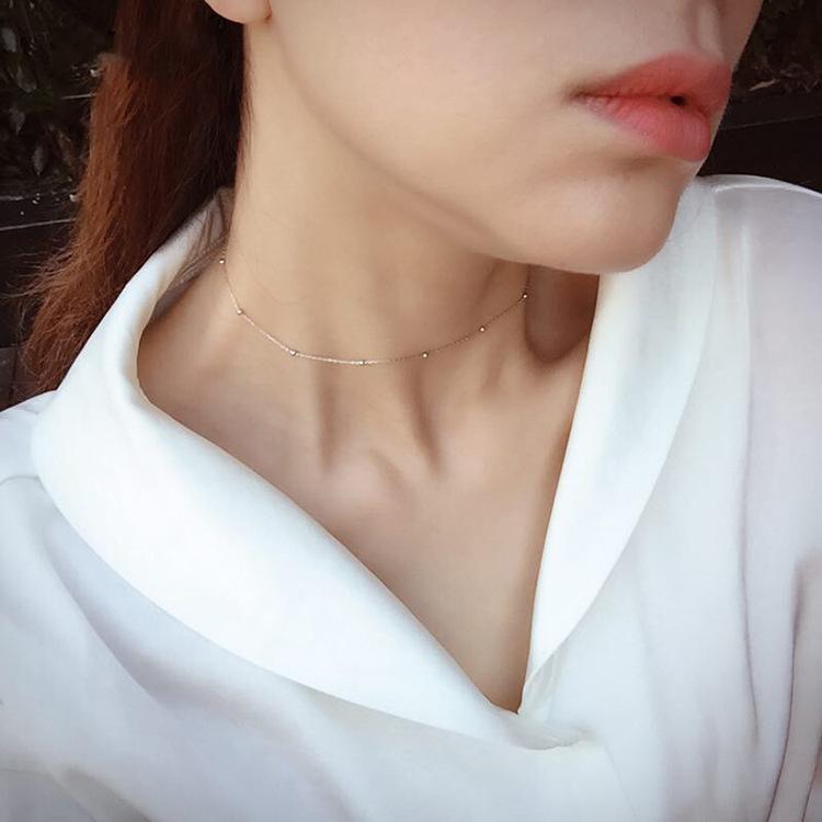 Chokers 100% 925 Sterling Silver Small Ball Choker Necklace Flyleaf Simple Personality Fashion Jewelry Short Women -097