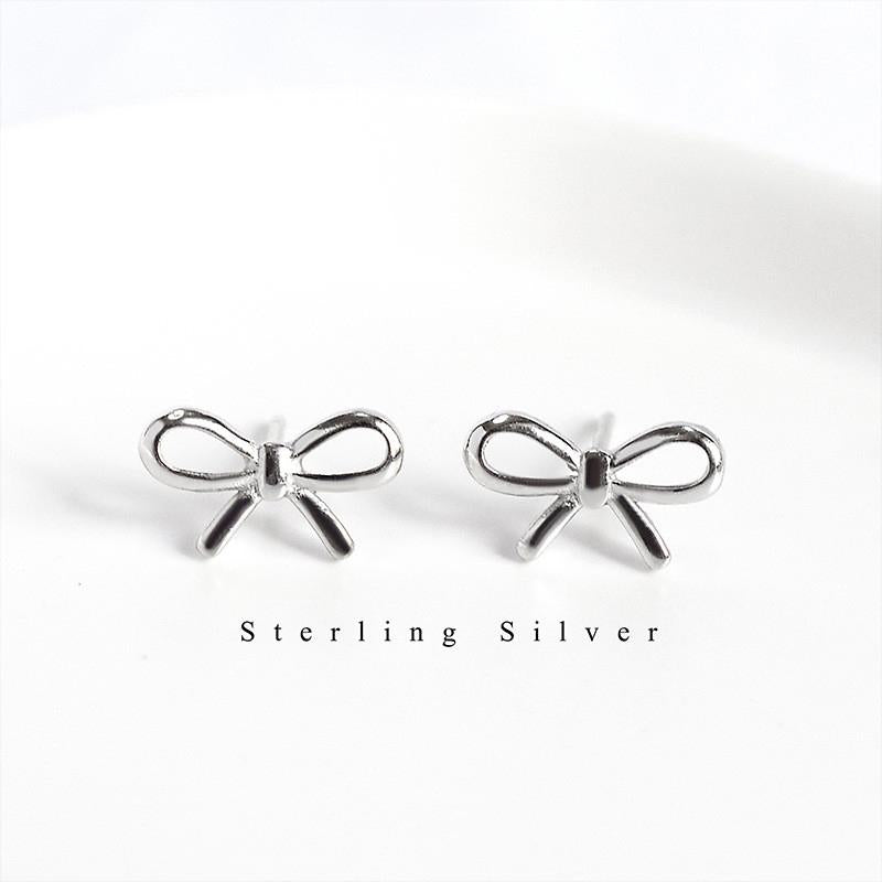 Stud Simple Fashion Bowknot Earrings For Women Minimalist Jewelry Vintage Bridal 925 Sterling Silver Female Dainty Gift