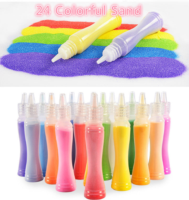 paper children sand painting toys 24 color bottles a variety of cartoon images handicraft toys gifts
