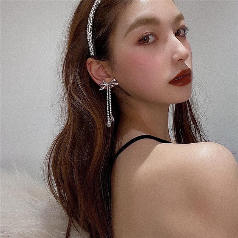 Dangle & Chandelier Brand Korea Crystal Bowknot Statement Earrings For Women Charms Jewelry Cup Chain Tassel Earring Princess Gift Female Br