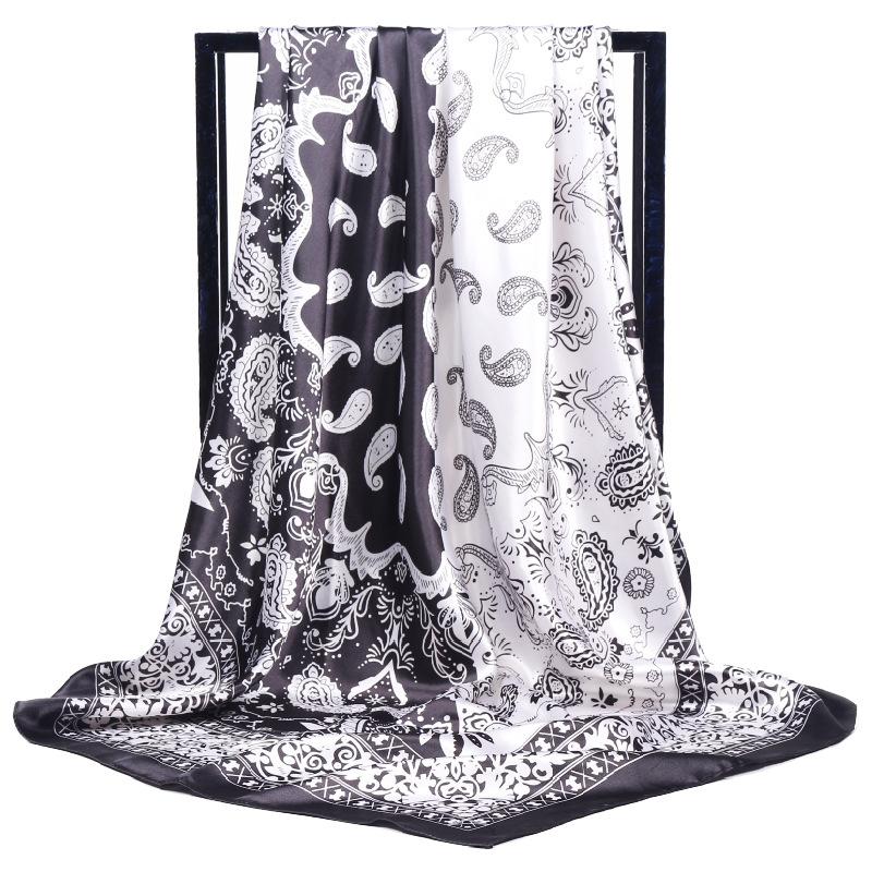 Scarves 2021 Kerchief Satin Beach Towel Women Silk Hijab Scarf Fashion Print Handkerchief Female 90X90CM Square Shawls Neck