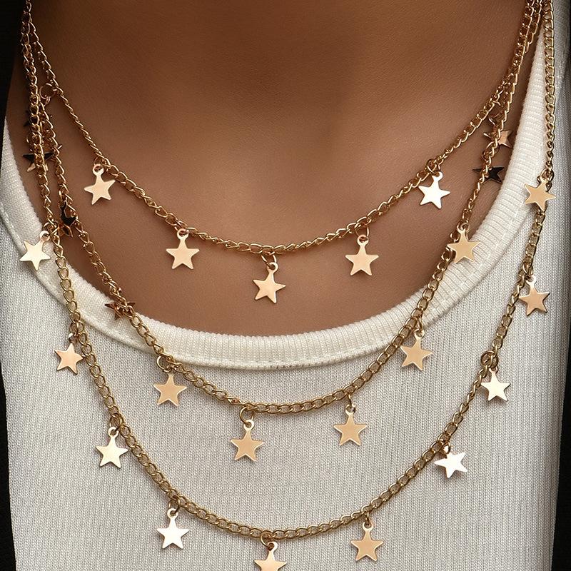Pendant Necklaces Bohemian Fashion Gold Multilayer Star Necklace For Women Vintage Clavicle Chain Set Jewelry Gift