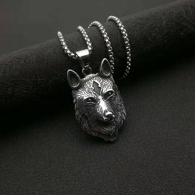 Pendant Necklaces POTCET Neutral Stainless Steel Icefield Wolf Viking Head Titanium Necklace Geometric Fashion Party Jewelry