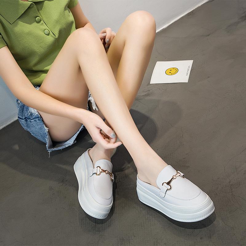 Slippers OLOMM Leather Thick Bottom Baotou Half Women Wear 2021 Wild Summer Casual Sandals-171