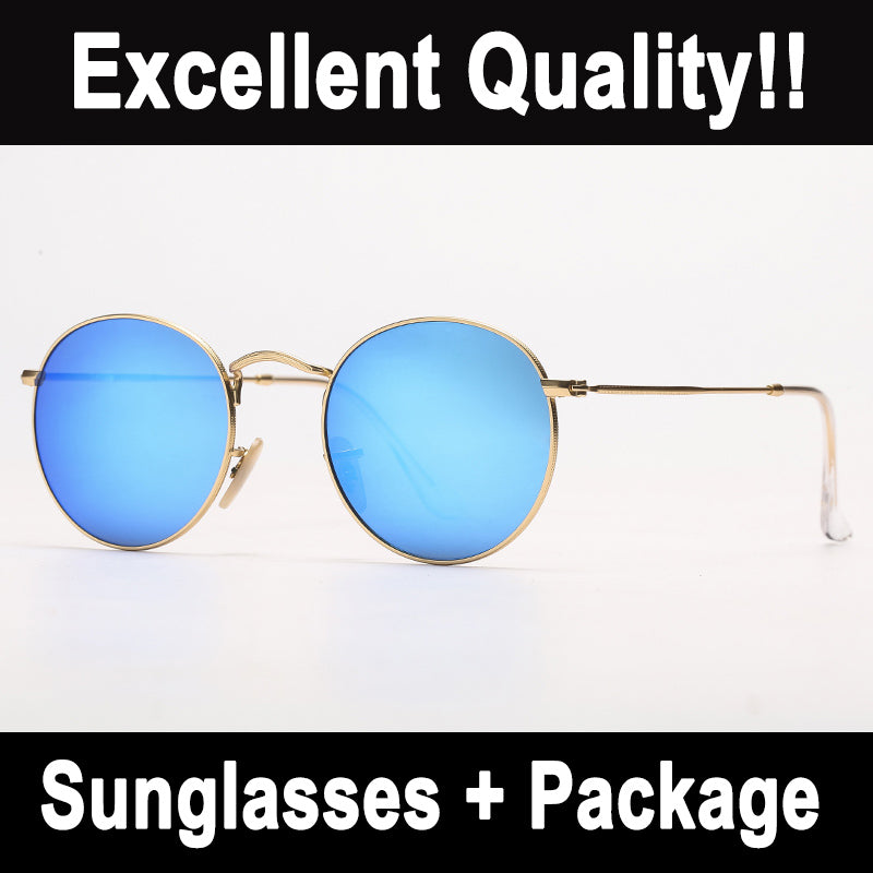 Classic Round Sunglasses Design UV Protection Sun Glasses Vintage Metal Frame Eyeglasses Mens Womens Mirror Sunglasses Fashion Glass Lenses for Ladi