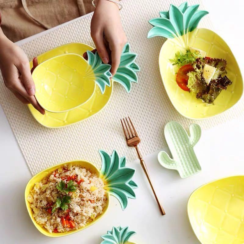 Dinnerware Sets Creative Fruit Plate Pineapple Ceramic Bowl Dessert Dish Set Home Lovely Personality Dinner Plates Salad Bowls Cutlery