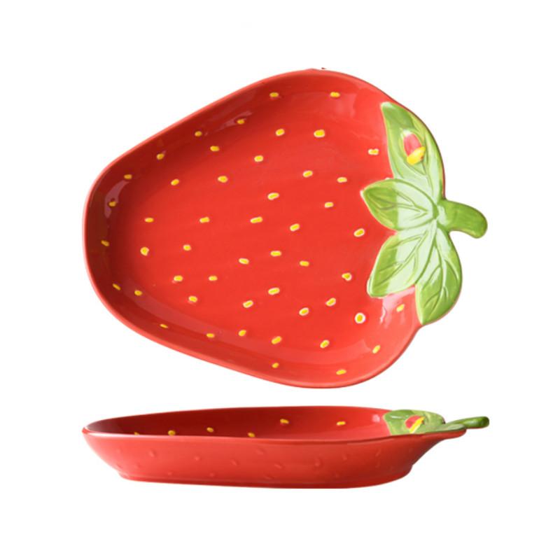 Dishes & Plates Cute Strawberry Ceramics Plate Creative Cartoons Nordic Fruit Dinner Snack Assiette Home Tableware DA60PZ