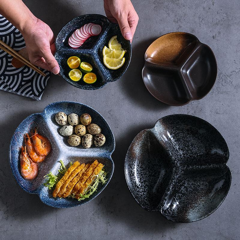 Dishes & Plates Japanese-style Dinner Ceramic Household Three Partition Set Breakfast Tableware Dinnerware CN(Origin)