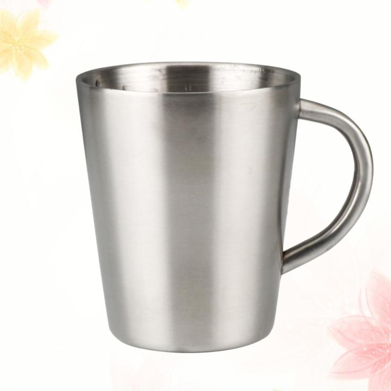 Mugs 304 Stainless Steel Water Mug Double Wall Heat Insulation Beer Cup With Handle For Coffee Tea (Silver)