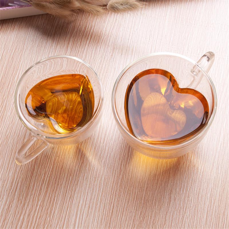 Mugs Heart Love Shaped Double Wall Glass Mug Resistant Kungfu Tea Milk Juice Cup Drinkware Lover Coffee Cups Gift