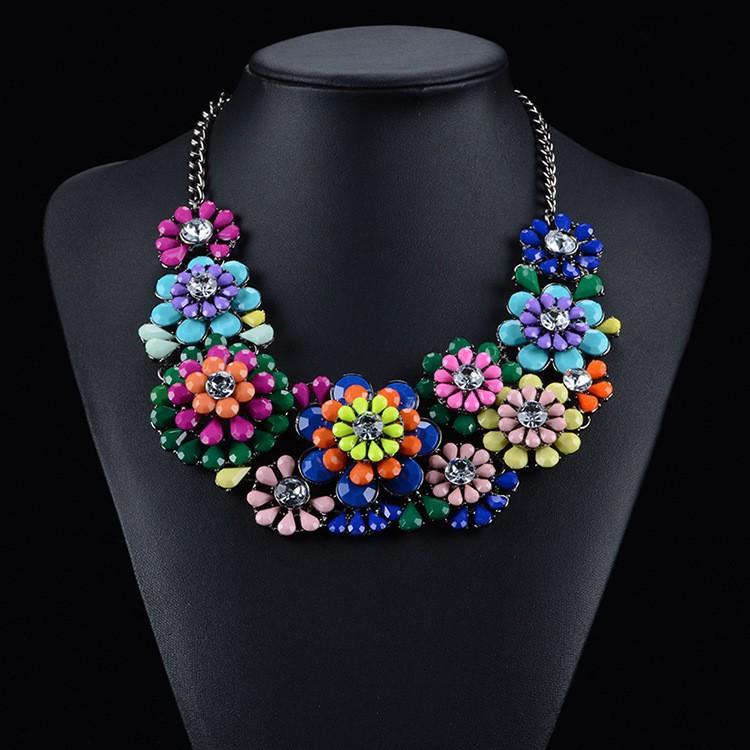 Chokers Exaggerated Design Luxury Colorful Flower Gem Necklaces For Women Bib Statement Collar Choker Fashion Jewelry Collier