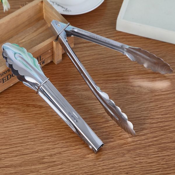 9 inch Stainless Steel Food Tongs Kitchen Tools Lock Design Multifunction BBQ Grill Bake Shop Salad Bread Spaghetti Serving Buffet Clip Clam