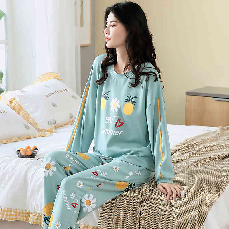Women&#039;s Sleepwear Autumn Winter Cotton Cartoon Pajamas Set Women Pyjamas Homewear Long sleeve Plus size Home Clothes Night suit Fe