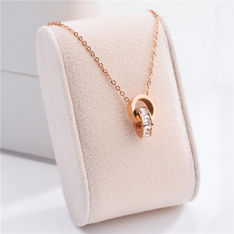 Pendant Necklaces Korean Style Zircon Inlaid Double Loops Cross For Women Fashion Stainless Steel Ladies Jewelry Female Gift