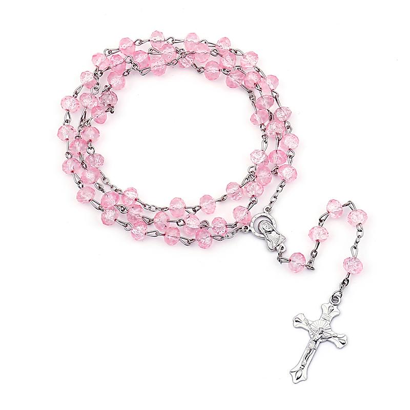 Pendant Necklaces Jesus Cross Rosary Necklace Vintage Catholic Gifts Wholesale Crystal Glass Material Jewelry 2021 Trend