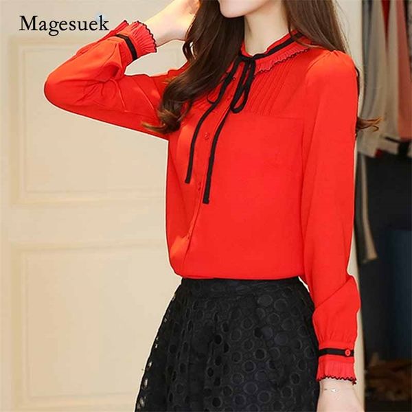 Fashion Sweet Chiffon Women Blouses Shirt Long Sleeve Summer Bow Tops Plus Size &#039;s Clothing Blusas D877 210518
