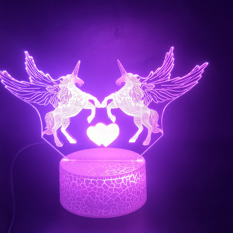 3D Illusion Romantic Night Light LED Touch Switch Unicorn Lamp USB Nightlight Smart Phone Control Atmosphere Decor Girls Kids Gift