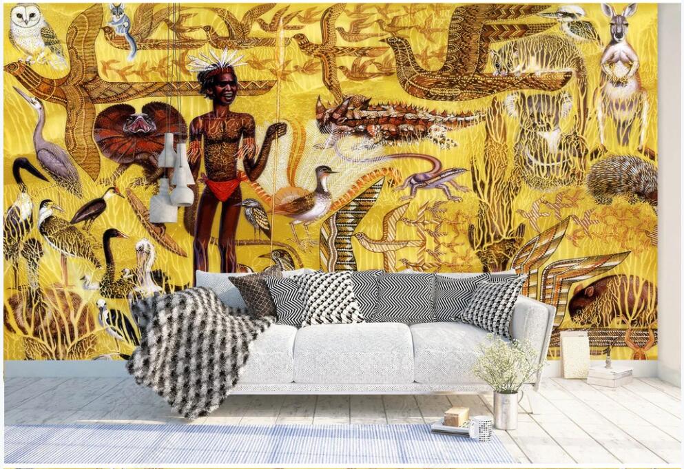 3d wallpaper on the wall custom photo mural Hand drawn African indigenous animals living room home decor 3d wall murals wallpaper for walls 3 d
