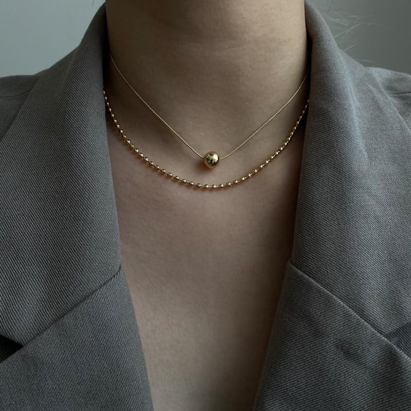 Pendant Necklaces ALYXUY 2PCS-set Simple Round Bead Choker Gold Chain Necklace Jewelry Accessories Temperament Women Girls Gift