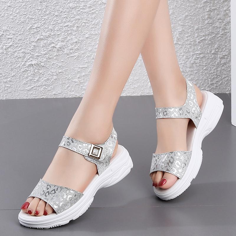 Sandals Summer Fashion Women Upper Vanp Is Leopard Glitter Material Of Ladies Height Increasing 4.5cm For