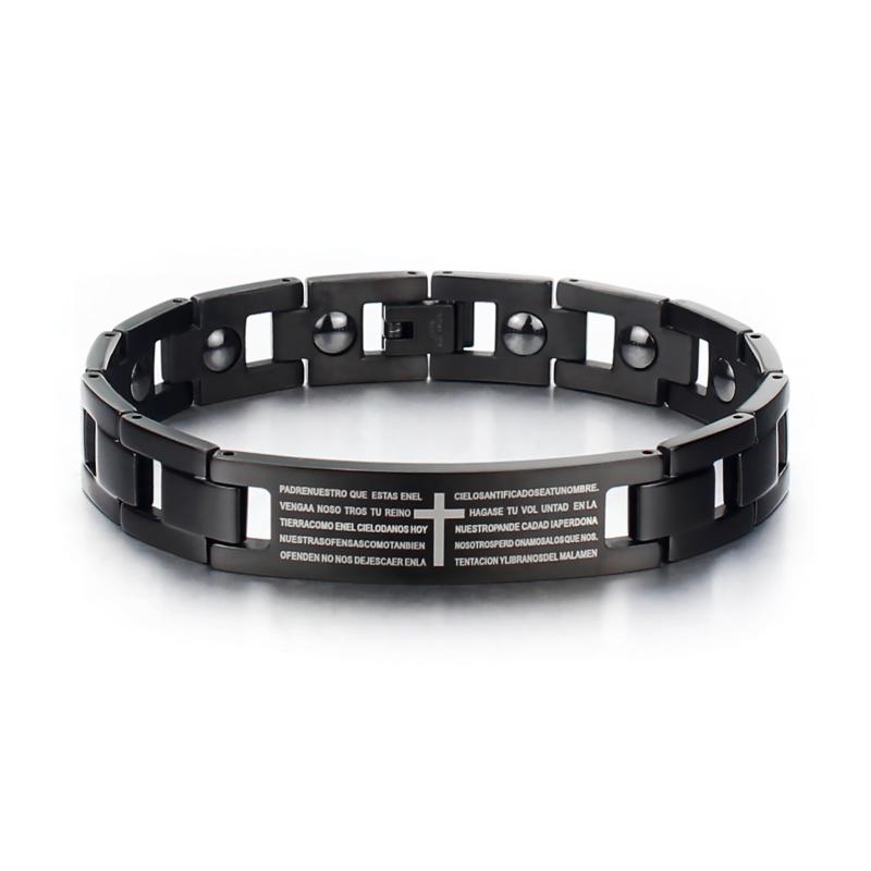 Link, Chain Text Hand Jewelry Titanium Steel Black Cross Bracelet Insert Magnetite Germanium Stone Healthcare Punk Mens Jewellery