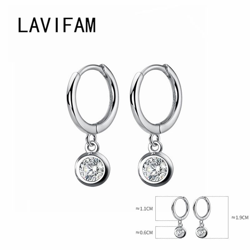 Hoop & Huggie 100% 925 Sterling Silver Single Zircon Circle Earrings Hoops For Women Girls Small Ear Party Charm Fine Jewelry