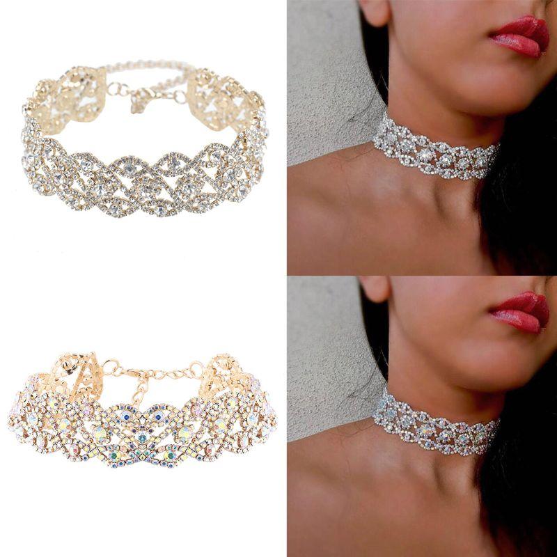 Dangle & Chandelier Women Crystal Rhinestone Choker Necklace Full Collar Gothic Wedding Party Jewelry