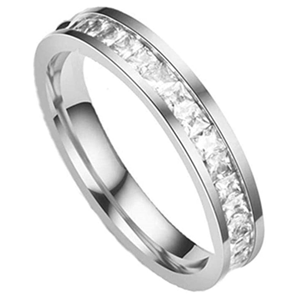 Sterling Silver Jewelry Semi Mount Wedding Band Ring Princess Zircon 18K White Gold Plated Women Rings Anniversary Gift
