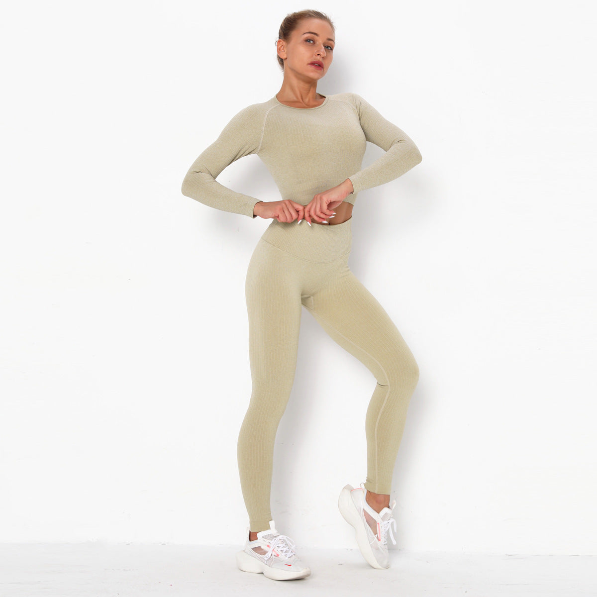 Women&#039;s Tracksuits Seamless Long Sleeve Suit Hip Lifting Yoga Sports High Waist Fitness Tight Leggings